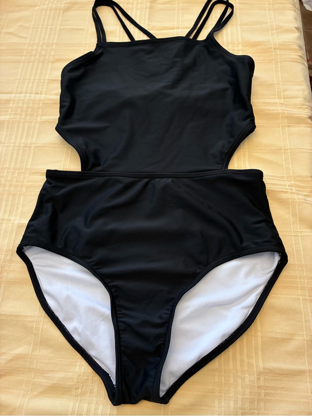 Kanu Surf Black Cutout Girls size 16 One-Piece Swimsuit.